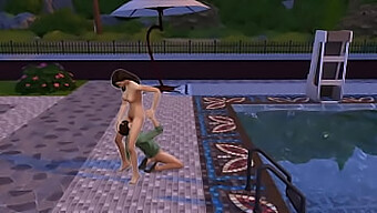 A Young Man Passionately Enjoys Intimate Moments With A Sensual Maid By The Pool