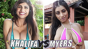 Muslimsk Skønhed Mia Khalifa Tager På Vellystige Violet Myers I En Varm Rematch