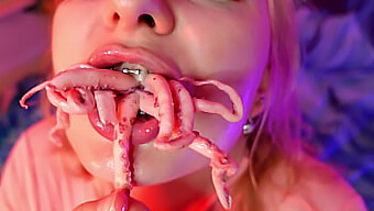 Arya Grander'S Mouthwatering Octopus Chewing And Oil Play